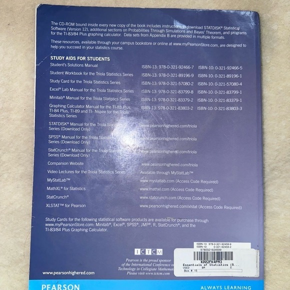 Essentials Of Statistics 5th Edition Textbook Mario Triola Pearson - Picture 2 of 5